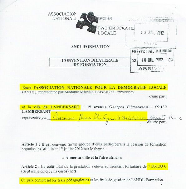Convention de formation entre l&rsquo;ANDL et la ville de Lambersart, en 2012.