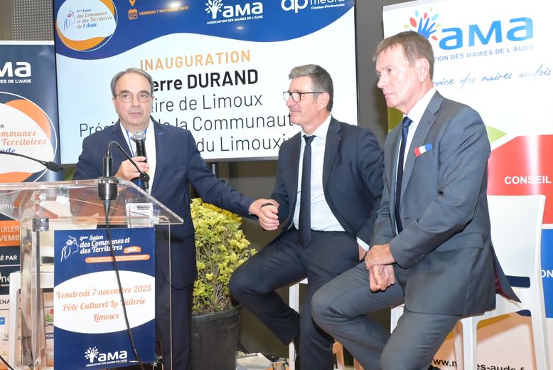 Pierre Durand (maire de Limoux), Eric Ménassi (président de l’Ama) et Alain Bucquet (préfet de l’Aude).